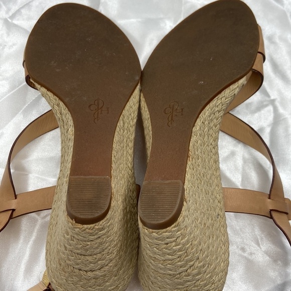 Cole Haan Women’s Tan Taylor Leather Open Toe Espadrille Wedge Shoes Size 6.5B